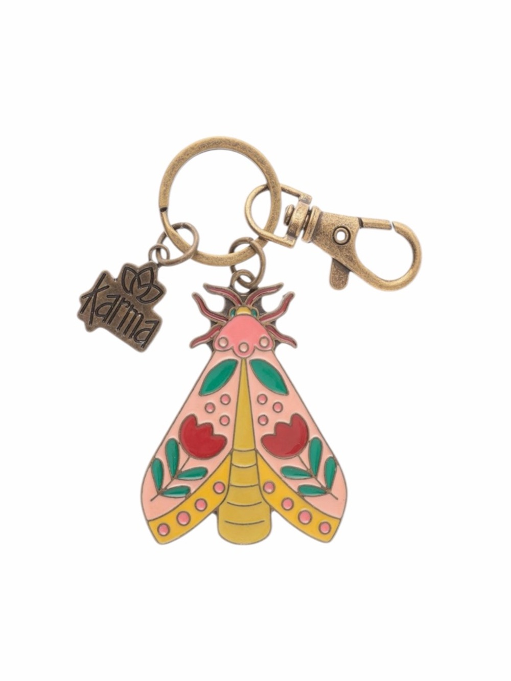 Karma Modern Metal With Pink and Yellow Enamel Bug Keyring NWT